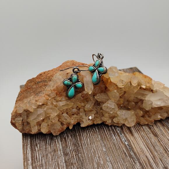 Southwest Turquoise Infinity Cross Earrings set in Sterling Silver - Picture 4 of 5